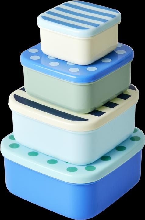 Actual product image Rice Plastic Food Boxes - Stripes and Dots Prints - Set of 4