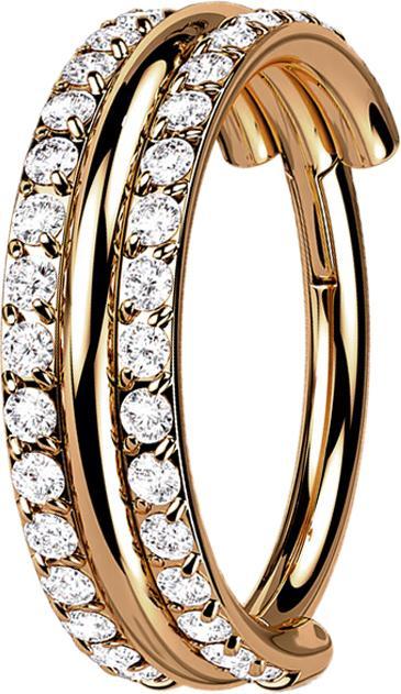 Star Piercing Micro Segmentring klappbar rosegold drei Ringe doppelreihe Kristalle (Titan G23)