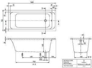 Immagine prodotto Villeroy & Boch Vasca rettangolare Omnia Architectura 70 x 160 cm bianco alpino liscio (235 l, 160 cm, 70 cm)