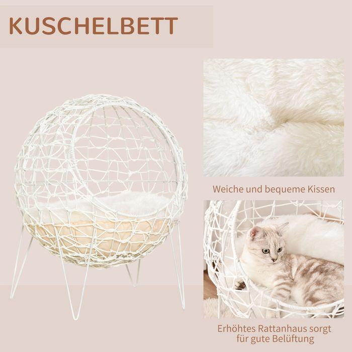 Actual product image Swisshandel24 Rattan cat basket cat cave cat hut cat bed with cushion raised design pet bed Cremewe (Cat)