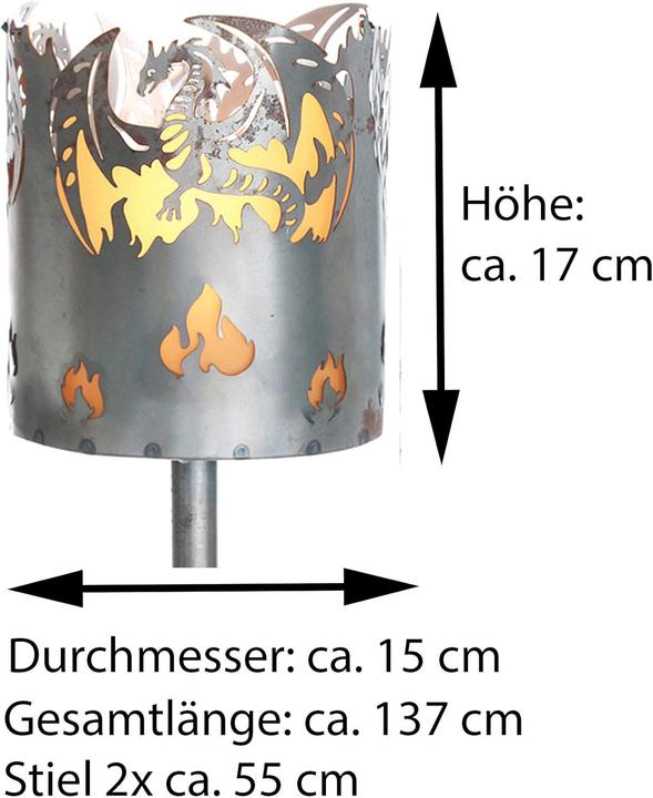 Produktbild Novaliv Gartenfackel Drache Feuerschale Metall mit Stiel Brennmittel Solarlampe LED