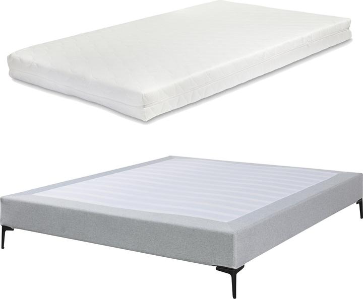 En.Casa Doppelbett Lilla mit Matratze Textil 180x200 cm Hellgrau (180 x 200 cm)