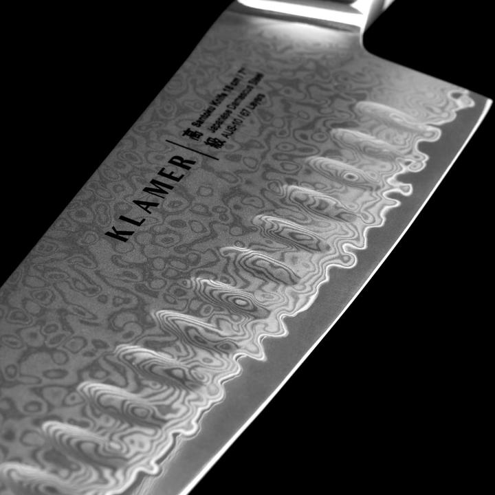 Actual product image KLAMER Santoku Damastmesser Olive 18 cm Kochmesser (18 cm)