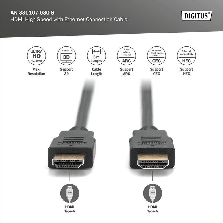 Produktbild Digitus HDMI (Typ A) — HDMI (Typ A) (3 m, HDMI)