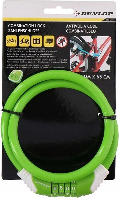 Dunlop - antykradzieżowe zapięcie rowerowe na kod (zielony) (65 cm)
