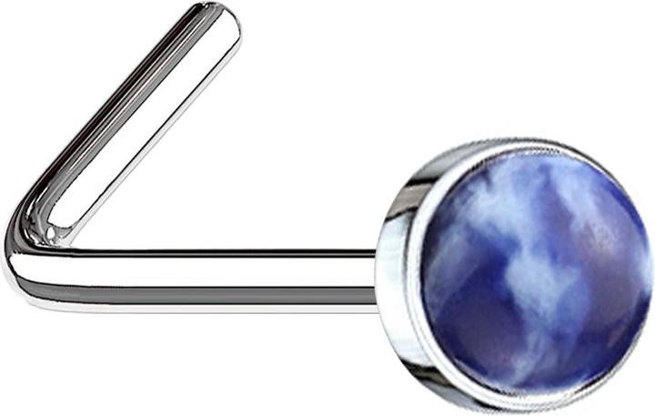 Image du produit Star Piercing Clou de nez coudé argent avec pierre sodalite (Minéral, sans laiton, Acier chirurgical 316L)