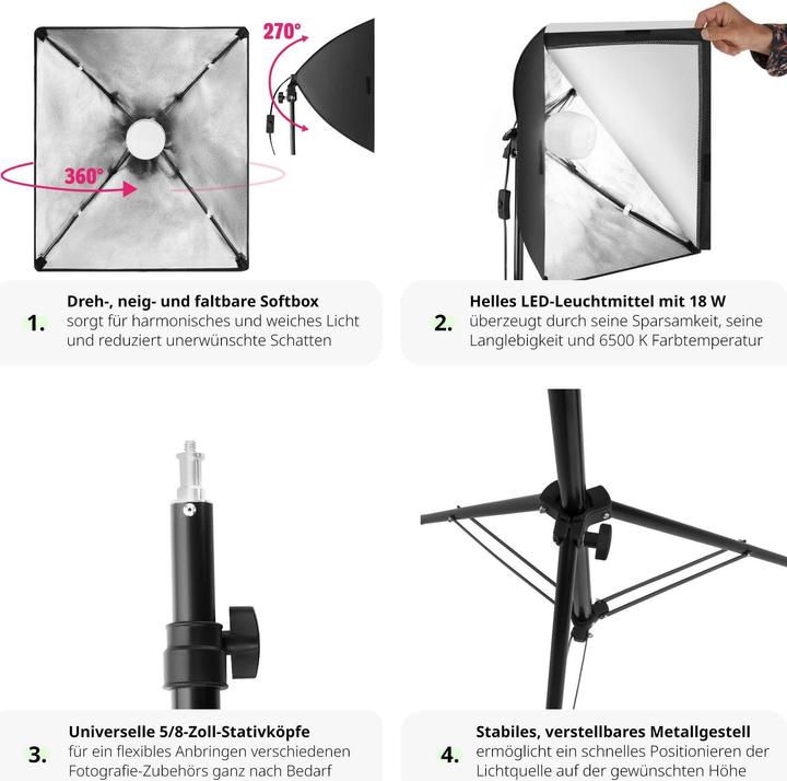 Produktbild tectake Studioleuchte mit Softbox und Stativ (Studioleuchte)