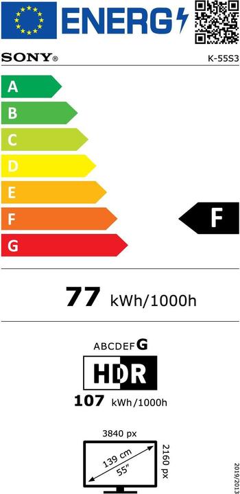 Label énergétique Sony K-55S3 (55", Bravia 3, LCD, 4K, 2025)