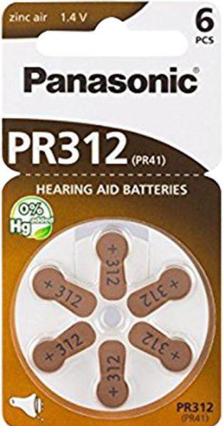 Produktbild Panasonic Hörgeräte Batterien PR312 (6 Stk., A312, 170 mAh)