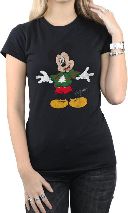 Actual product image Disney Womens/Ladies Mickey Mouse Christmas Jumper Cotton T-Shirt (XXL)