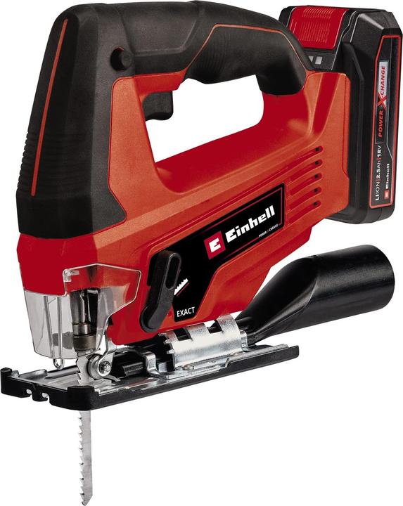 Inkl. Ladegerät, 2,5 Ah Power X-Change-Akku, Transport- und Aufbewahrungskoffer E-Box Basic S35, 2 Metall-Sägeblätter, 3 Holz-Sägeblätter