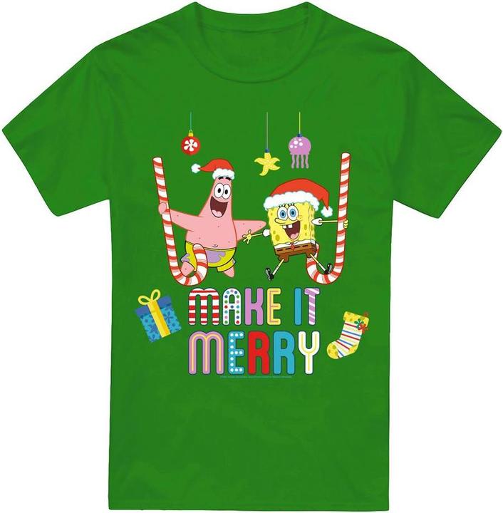 Actual product image Spongebob Squarepants Mens Make It Merry Patrick Star Christmas T-Shirt (4XL)