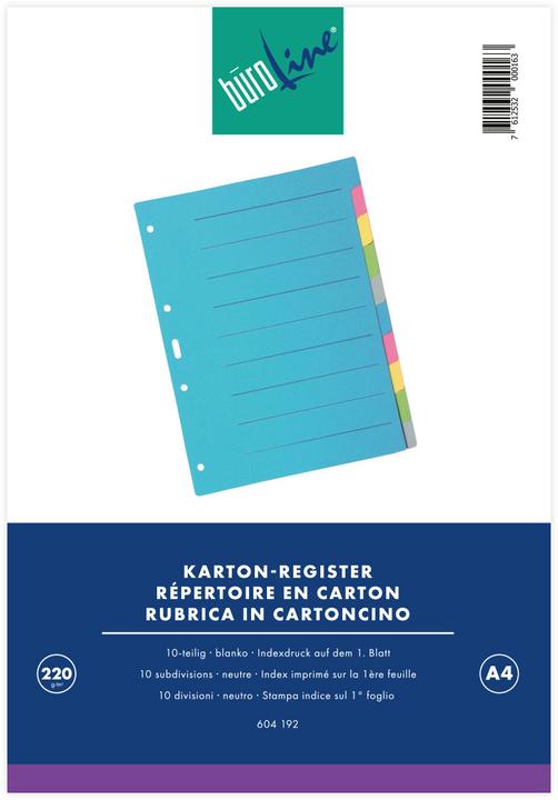 Produktbild BüroLine Blanko-Register A4 - Karton mehrfarbig