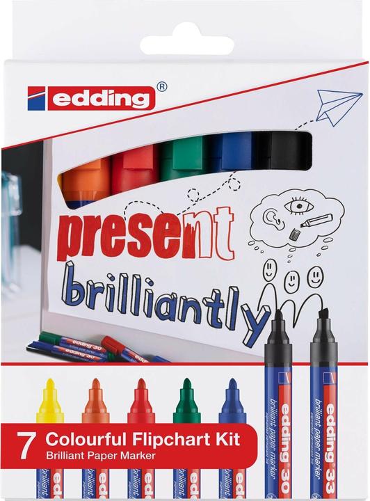 Edding Flipchart marker 30/33 7 stuks (Groen, Rood, Geel, Zwart, Oranje, Blauw, 3 mm, 7 x)