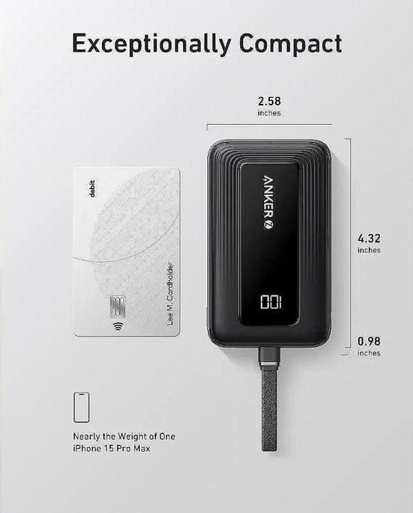 Produktbild Anker Power Bank with Built-In USB-C Cable | A1688H11 | 10000 mAh | Black (10000 mAh, 15 W)