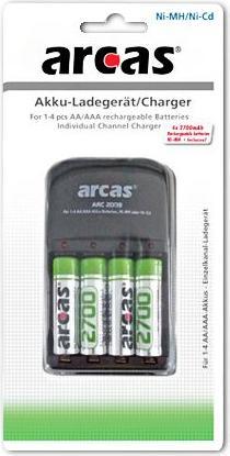 Image du produit Arcas Chargeur avec 4 accus R6 NiMH 2700 mAh (4 pcs, AA, AAA, 2700 mAh, Piles rechargeables + chargeur)