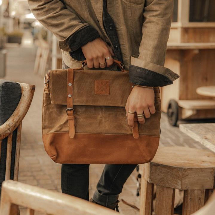 Only-Bags.Store Canvas Messenger Bag, Tan Laptop Tasche, Leder Aktentasche, Wachs Canvas Messenger Bag