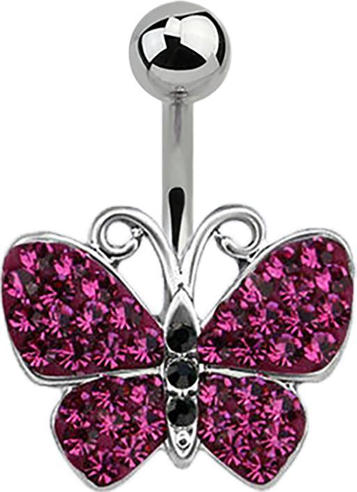 Star Piercing Banane silber Schmetterling fuchsia (ohne Messing, Chirurgenstahl 316L)