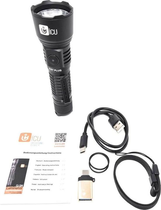 Produktbild ICUserver ICU Luminator LED Taschenlampe Grosse Reichweite, IP68 (wasserdicht), mit USB-Sch