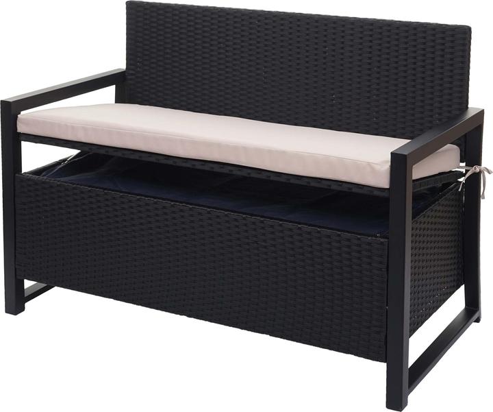 Mendler Poly-Rattan 2er Sitzbank HWC-F39, Gartenbank Truhenbank, Staufach Aufbewahrung Sitzkissen - anthrazi