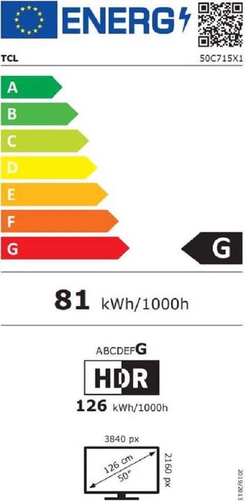 Energy Label TCL 50C715 (50", C715, QLED, 4K, 2020)