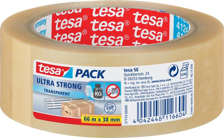 tesa tesapack ULTRA STRONG Paketklebeband - PVC Packband für festes Verpacken und sicheres Bündeln (38 mm)