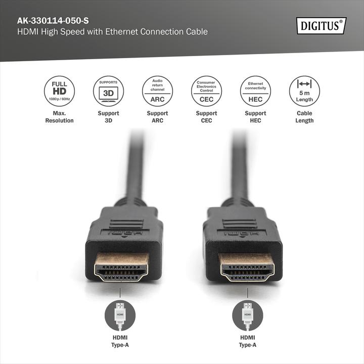 Immagine prodotto Digitus HDMI (Typ A) — HDMI (Typ A) (5 m, HDMI)