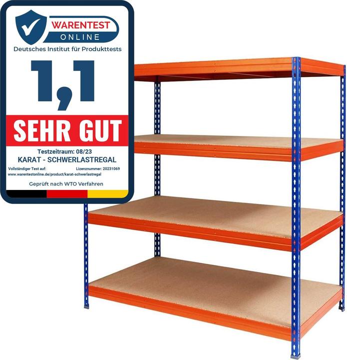 Mammut WeitspannregalBlauOrange, Regal für Keller und Werkstatt, Traglast bis 1600 kg, 200 x 150