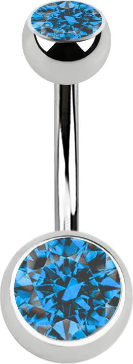 Produktbild Star Piercing Banane silber mit zwei Kugeln Kristall hellblau (ohne Messing, Chirurgenstahl 316L)