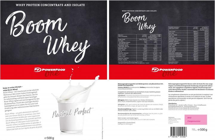 Valeurs nutritives et ingrédients PowerFood One Boom Whey (Neutre, 1 pcs, 1000 g)