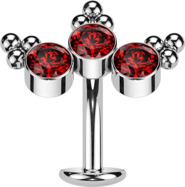 Produktbild Star Piercing Threadless Labret-Stab Banane silber dreiecks Kugeln drei Kristalle rot (Titan G23)