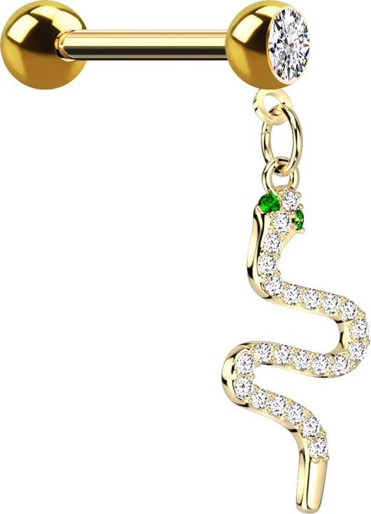 Produktbild Star Piercing Micro Barbell vergoldet mit Kugel und Kugel Kristall silber Anhänger Schlange (Chirurgenstahl 316L, Messing)