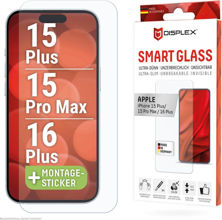 Displex Smart Glass, Displayschutzfolie (1 Stück, Apple iPhone 16 Plus)