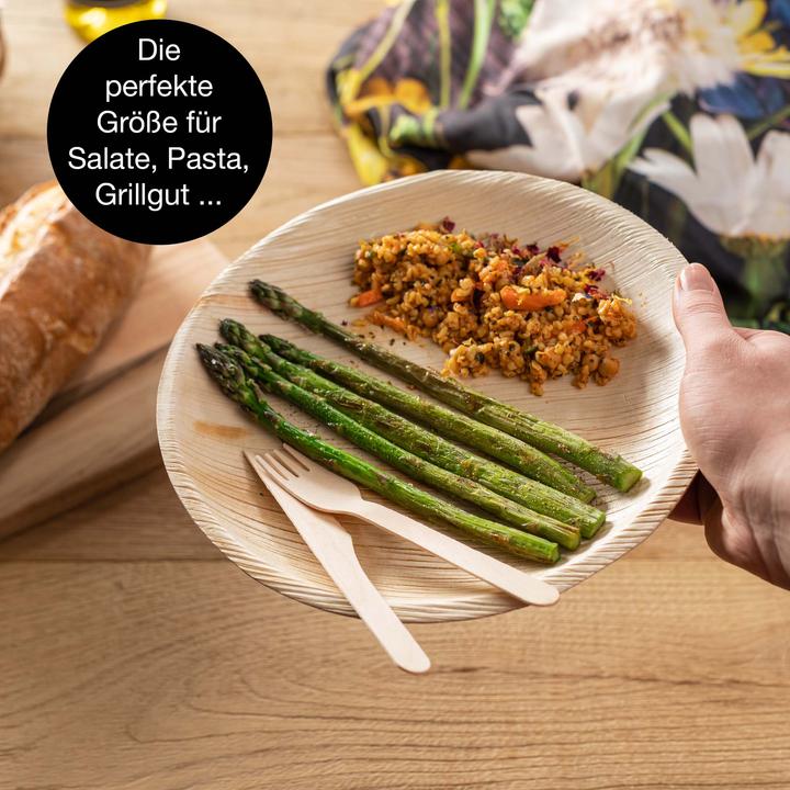 Produktbild Moritz & Moritz 75tlg. Palmblatt Geschirr Rund 25 cm Ã˜ inkl. Besteck Einweg (75 x)
