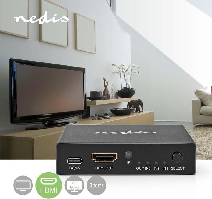 Immagine prodotto Nedis Switch HDMI ™ | 3 porte | 3x ingresso HDMI™ | uscita HDMI™ | 8K@60Hz | 45 Gbps | remoto