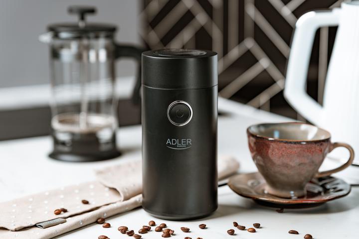 Actual product image Adler Coffee grinder AD4446bs 150 W, Coffee beans capacity 75 g, Lid safety switch, Juodas (EU plug)