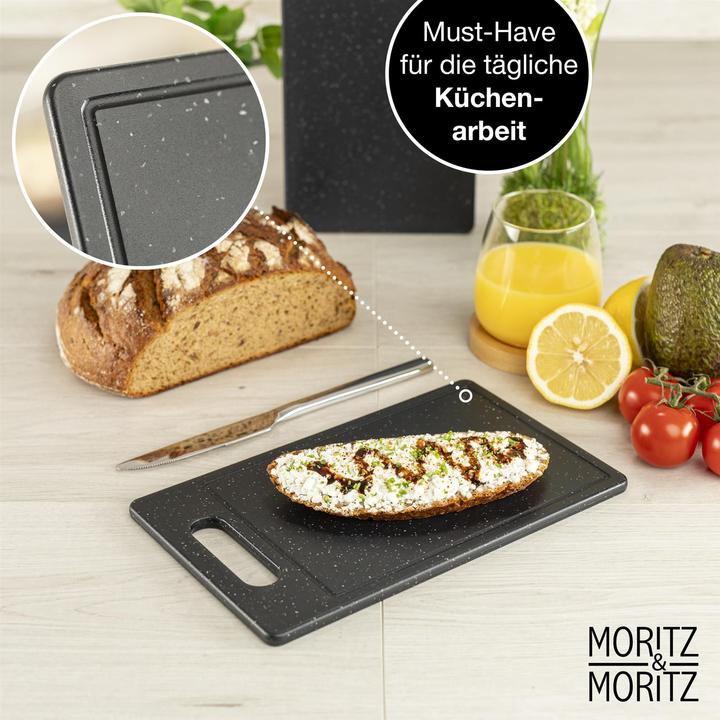 Produktbild Moritz & Moritz 2X Schneidebretter Kunststoff mit Saftrille in Granit Optik - 25 x 15 cm