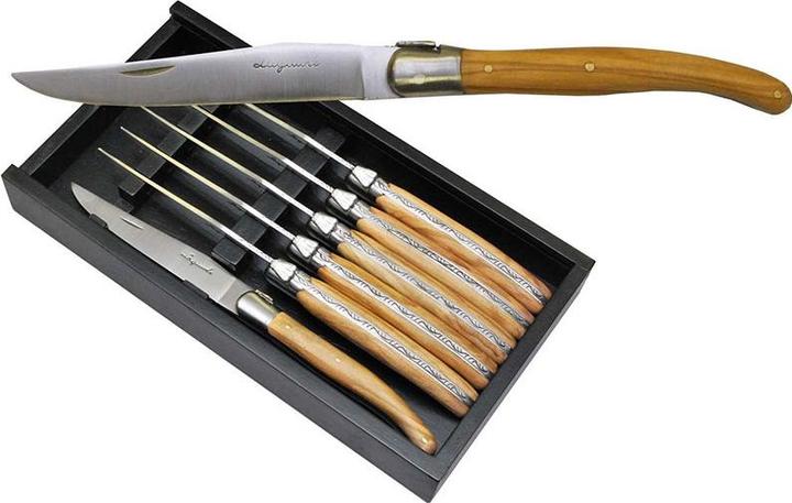 Produktbild Laguiole Coffret en bois de 6 couteaux pliables avec manche en Olivier 23 cm (6 Stück, Messer)