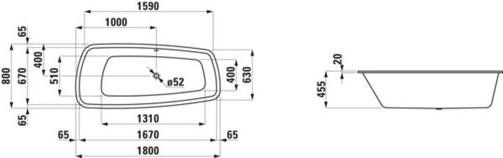 Produktbild Laufen Badewanne Palomba Einbauversion 1800x800x455 weiss (170 l, 199.80 cm, 99.80 cm)