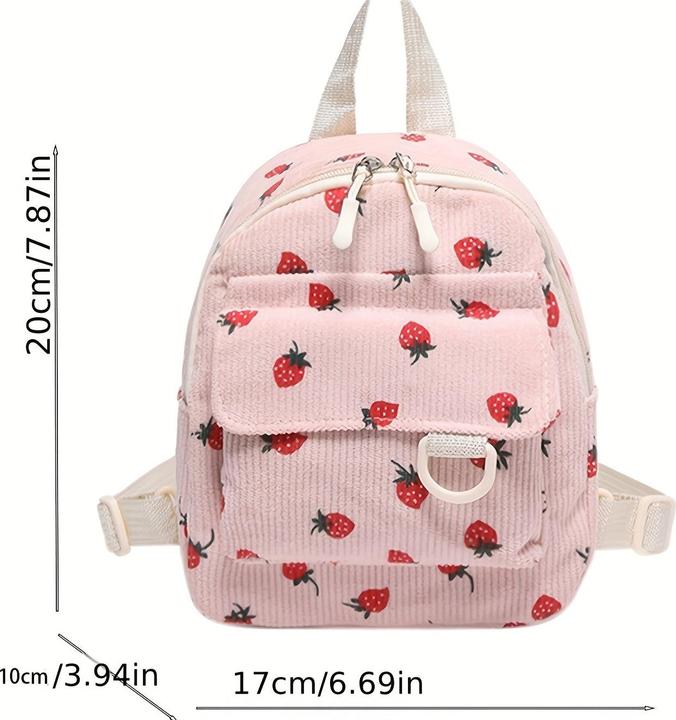 Produktbild Only-Bags.Store Niedliche Erdbeere Druck Samt Mini Rucksack, leichtes Polyester mit verstellbaren Riemen