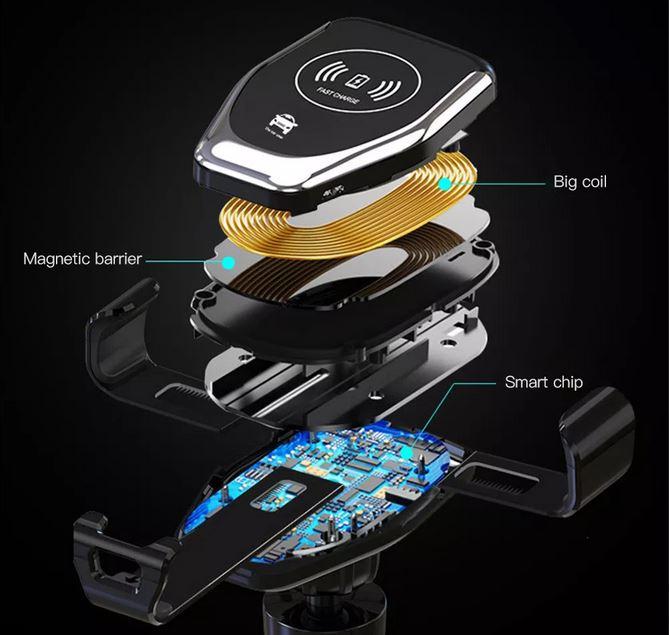 Actual product image PhoneLook Wireless Smartphone Mount Car Mount 10W Qi Universal Bracket Clamp & Adhesive Attachment