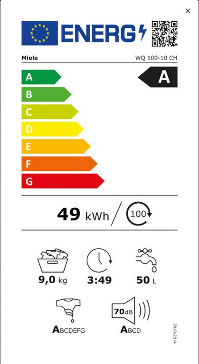 Etichetta energetica Miele NOVA W2 WQ 100-10 CH (9 kg, A destra, Spina CH)