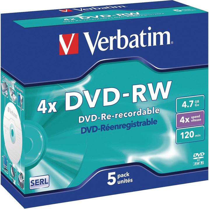 Image du produit Verbatim DVD-RW, 4x, 4,7 Go, paquet de 5 (5 x)
