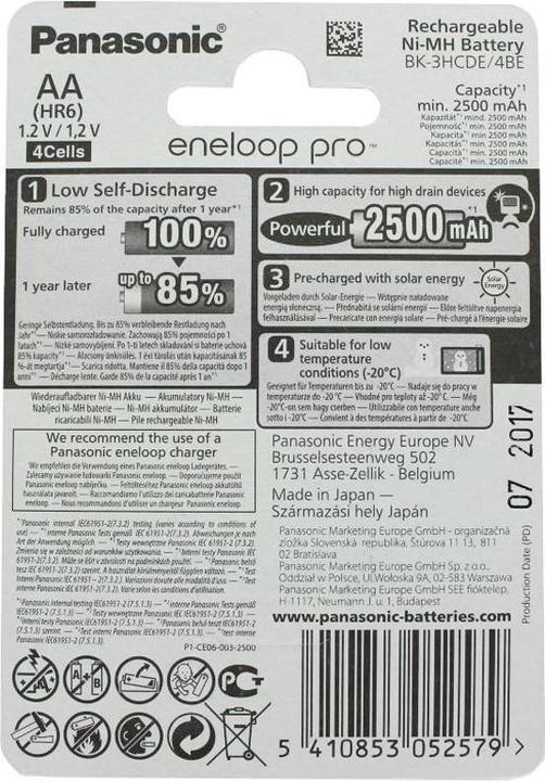 Immagine prodotto Panasonic Eneloop Pro (4 pz., AA, 2500 mAh)