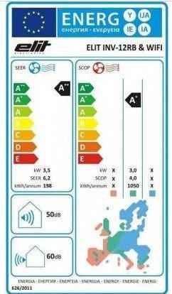 Label énergétique Elit INV-12RB E/S WiFi (40 m², 12283.71 BTU/h)