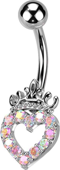 Produktbild Star Piercing Banane silber mit Kugel Herz und Krone Kristalle multicolor (Chirurgenstahl 316L, Messing)