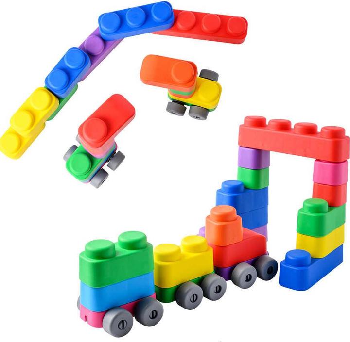 Produktbild Montessori Spielzeug, Lernspielzeug, weiche Blöcke und Räder – 25 Blöcke und 16 Räder