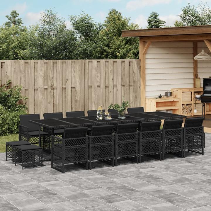 Produktbild VidaXL Gartenmöbel Essgruppe Gartengarnitur Sitzgruppe 17tlg Schwarz Poly Rattan (330 cm)