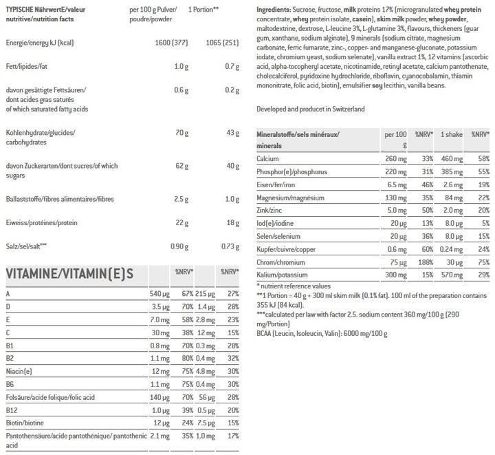 Nährwerte und Zutaten Sponser Recovery (Vanille, 1 Stk., 900 g)