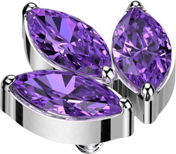 Immagine prodotto Star Piercing Ancora dermica argento tre cristalli ovali viola (senza ottone, Titanio G23)